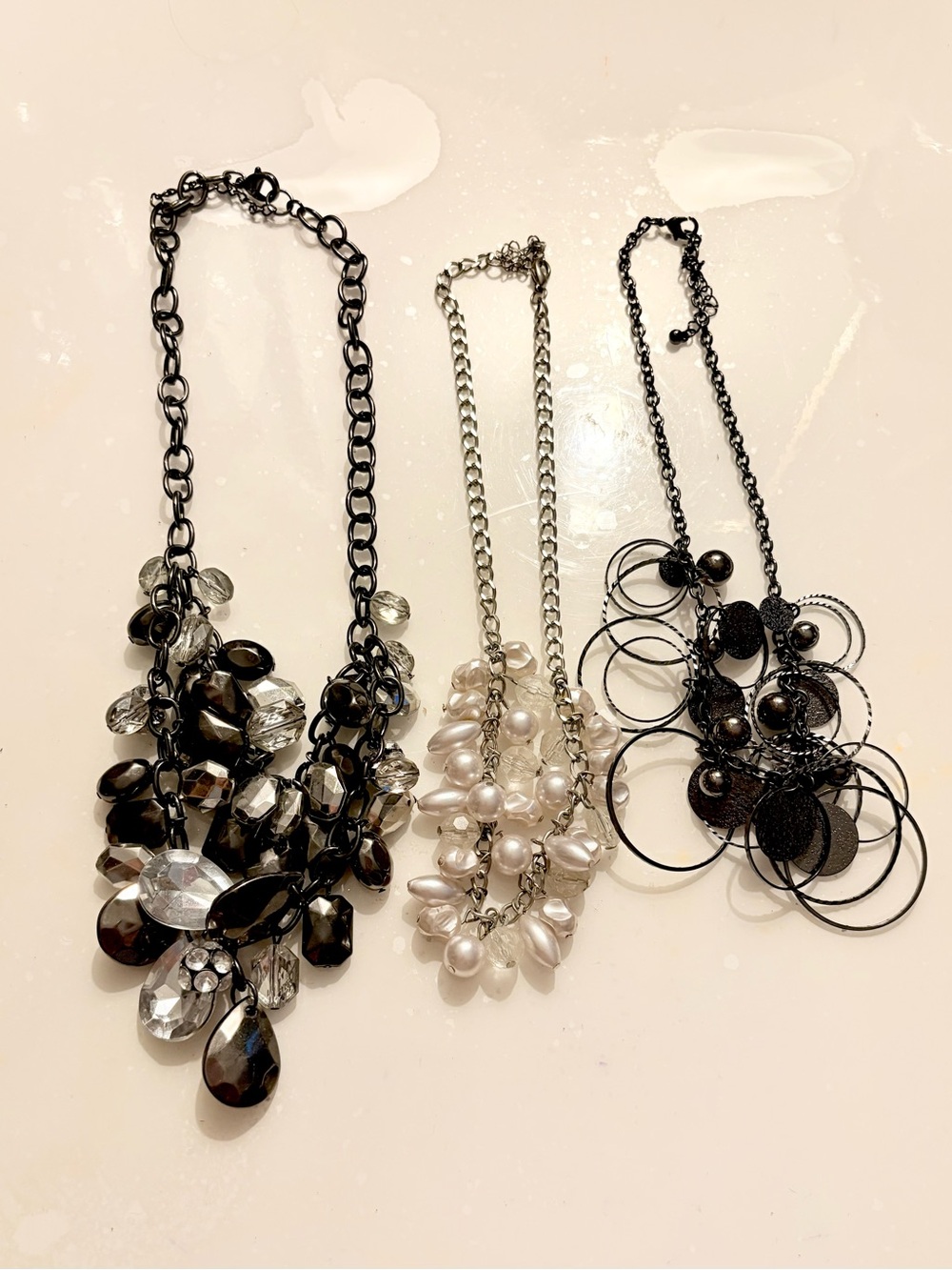 Bundle of 3 Multi-Element Statement Necklace in Black and Silver